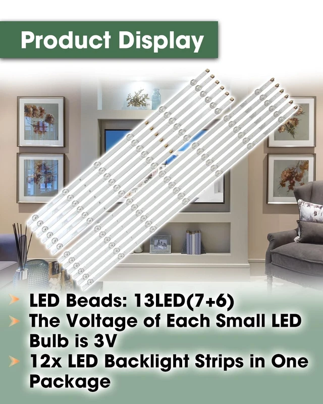 Alt view image 5 of 5 - 12Pcs LED Backlight Strips 65 Inch TV Fit for Sony XBR-65X800G