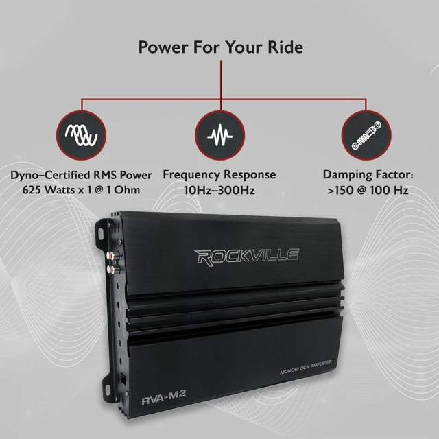 Alt view image 2 of 5 - Rockville RVA-M2 2500W Peak / 625W RMS Mono Car Amplifier, 1 Ohm, Class D
