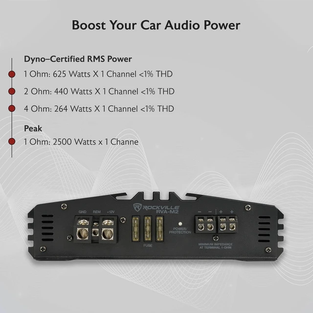 Alt view image 5 of 5 - Rockville RVA-M2 2500W Peak / 625W RMS Mono Car Amplifier, 1 Ohm, Class D