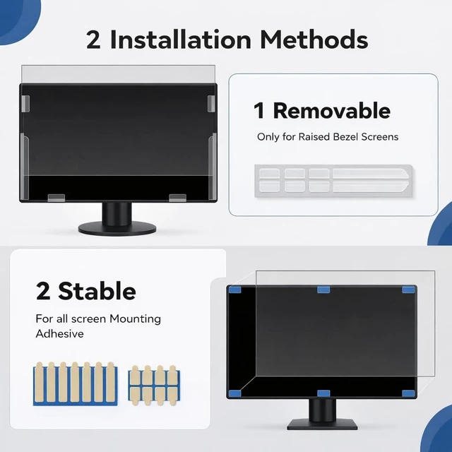 Alt view image 5 of 5 - QOYZINE 2 Pack 21.5 inch Computer Privacy Screen Filter for 16:9 Aspect Ratio Widescreen Monitor,21.5in Curved Computer Monitor Privacy Shield Anti Glare Eye Protection, Anti-Scratch Removable Protect