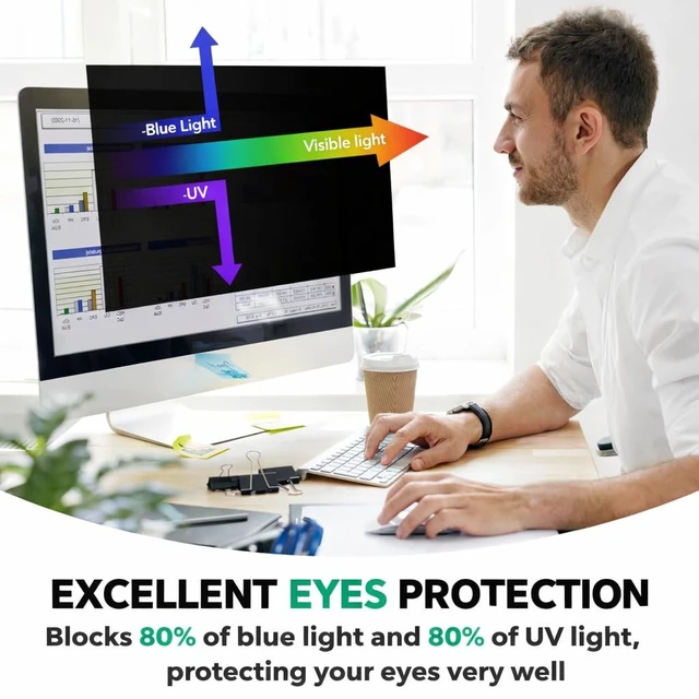 Alt view image 4 of 5 - QOYZINE 2 Pack 21.5 inch Computer Privacy Screen Filter for 16:9 Aspect Ratio Widescreen Monitor,21.5in Curved Computer Monitor Privacy Shield Anti Glare Eye Protection, Anti-Scratch Removable Protect