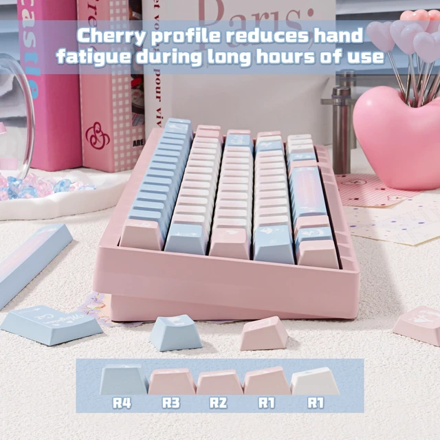 Alt view image 5 of 5 - TICKTYYPE PBT Pink and Blue Custom Cute Keycaps