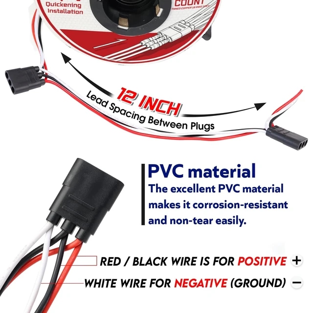 Alt view image 3 of 5 - Ledvillage 50 Counts of 3 Prong Female Bullet Plug Wiring Harness Continuous Wire Harness Roll (12" Lead Spacing Between Plugs) 3 Prong Socket Plug