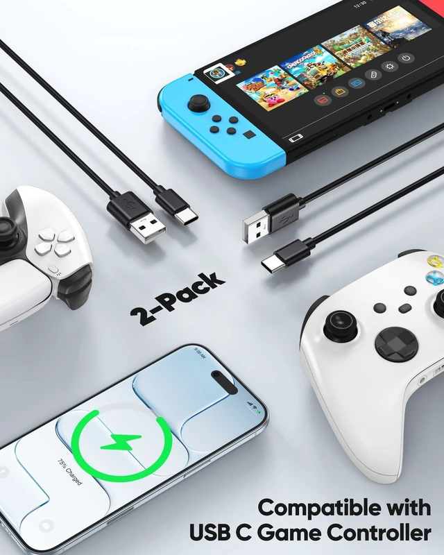 Alt view image 2 of 5 - URELEGAN USB A to USB C Cable 25FT 2-Pack,PS5 Controller Charger Cord