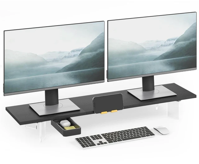 Main image of TEAMIX 39.4 inch Dual Monitor Stand with Acrylic Leg, Drawer & Phone Holder
