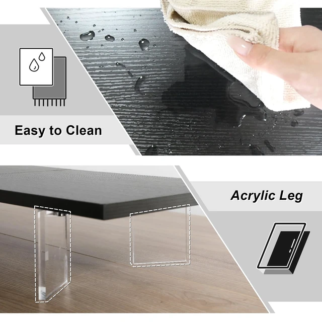 Alt view image 4 of 5 - TEAMIX 39.4 inch Dual Monitor Stand with Acrylic Leg, Drawer & Phone Holder