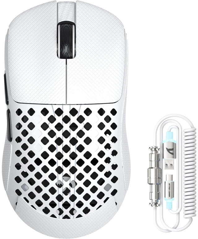 Main image of MAMBASNAKE M2 Carbon Fiber Wireless Gaming Mouse, PAW3395PRO 40K DPI, 1K Polling Rate 41g Ultralight Tri-Mode Ergonomic PC Mice, Cloud Driver AI Driver for PC/Mac/Win, White&Tape