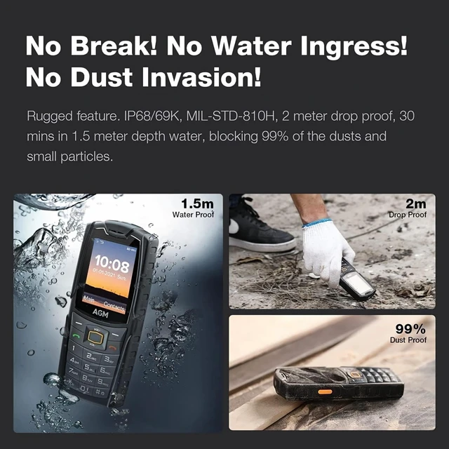 Alt view image 3 of 5 - AGM M6 Rugged Feature Phone, IP68 Waterproof, with Loud Speaker, Keypad Cell Phone