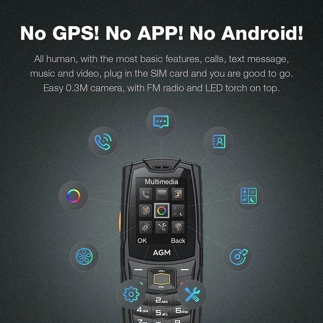 Alt view image 5 of 5 - AGM M6 Rugged Feature Phone, IP68 Waterproof, with Loud Speaker, Keypad Cell Phone