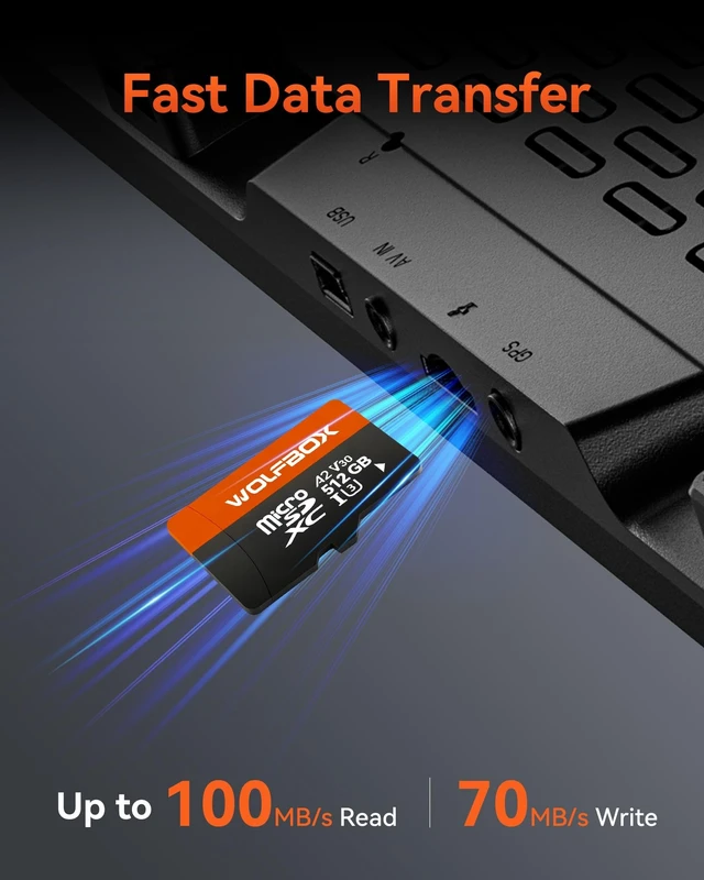 Alt view image 3 of 5 - WOLFBOX 512GB MicroSD Card with SD Adapter, Up to 100MB/s, U3 A2 V30, High Speed Transfer, Supports 4K UHD Video Recording, Compatible with G840S / G930 / G900Core / G900PRO / G900 Tripro Dash Cams