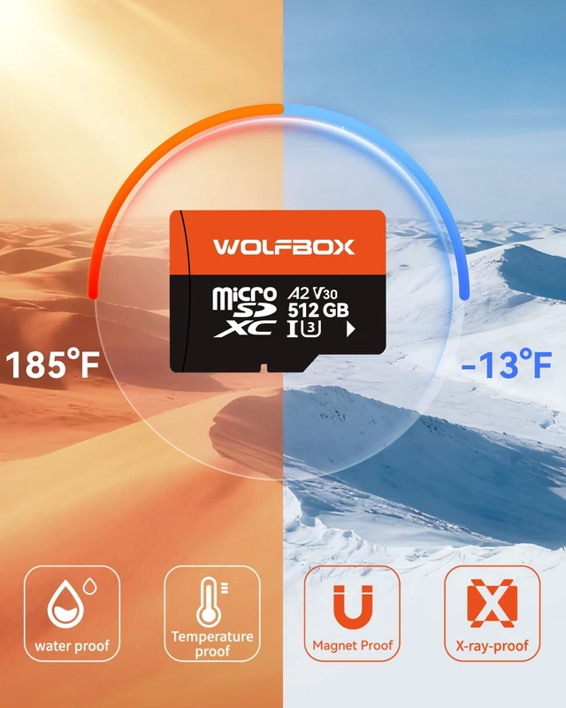 Alt view image 5 of 5 - WOLFBOX 512GB MicroSD Card with SD Adapter, Up to 100MB/s, U3 A2 V30, High Speed Transfer, Supports 4K UHD Video Recording, Compatible with G840S / G930 / G900Core / G900PRO / G900 Tripro Dash Cams