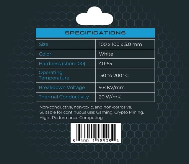 Alt view image 2 of 2 - XPC High Performance 20W/mK Thermal Pad T20 Series, 100 x 100mm, White, 0.5mm to 3.5mm Thickness, Non-Conductive for GPU, Electronics, Computer Parts (3.00mm)