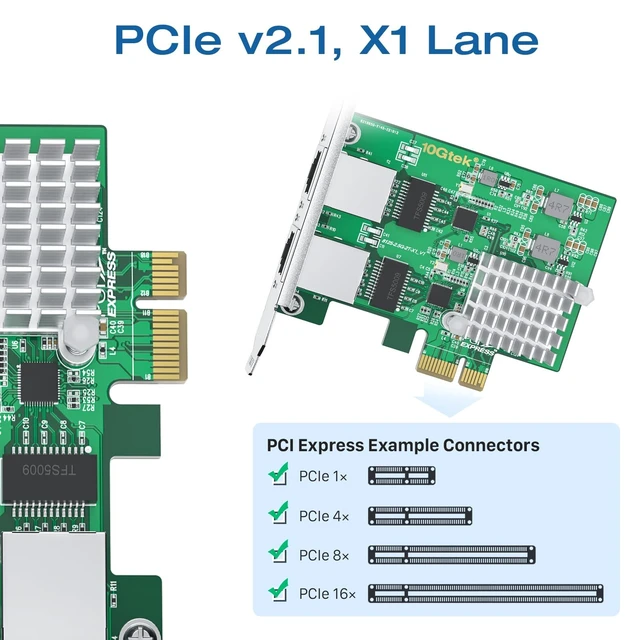 Alt view image 4 of 5 - H!Fiber 2.5Gbase-T PCIe NIC with Realtek RTL8125 Chip, 2.5Gb Network Card, 2500/1000/100 Mbps,Dual RJ45 Ports, PCIe X1, Ethernet Card for Windows/Windows Server/Linux