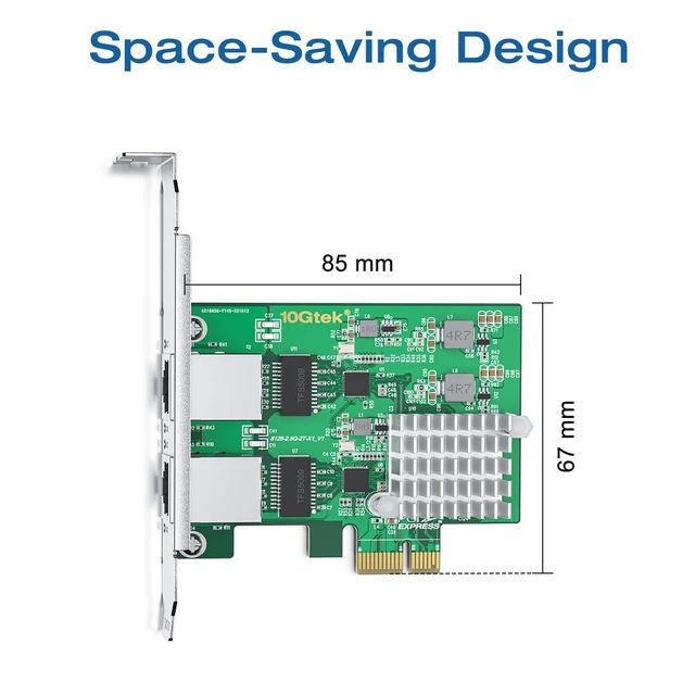 Alt view image 5 of 5 - H!Fiber 2.5Gbase-T PCIe NIC with Realtek RTL8125 Chip, 2.5Gb Network Card, 2500/1000/100 Mbps,Dual RJ45 Ports, PCIe X1, Ethernet Card for Windows/Windows Server/Linux