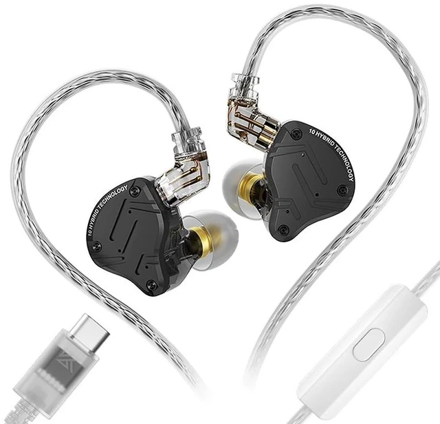 Main image of KZ in Ear Monitor IEM Headphones,1DD+5BA Hybrid Wired Gaming Earbuds,KZ in Ear Monitor Gaming Earbuds Earphones with 2PIN Cable for Audiophile (Dark-Type C, with Microphone)