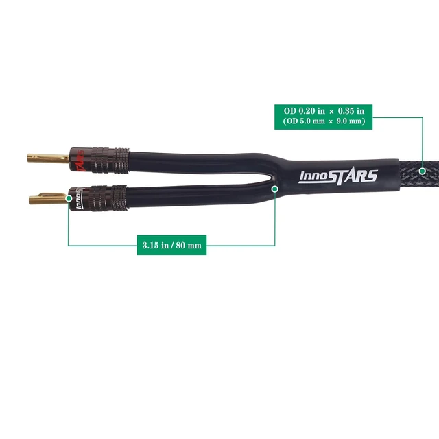 Alt view image 4 of 5 - InnoStars 14AWG Speaker Cable Wire with Gold-Plated Banana Tip Plugs (35 Feet) - 99.99% Oxygen-Free Copper (OFC), in-Wall CL2 Rated, Heavy Duty Braided - Black, 35ft