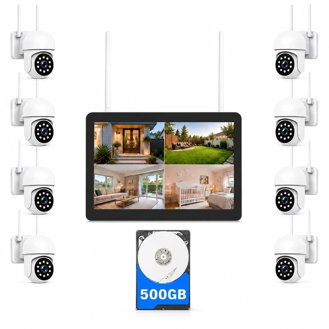 Main image of Camcamp Wireless Security Camera System with 10 Inch Monitor, 8 PTZ Cameras