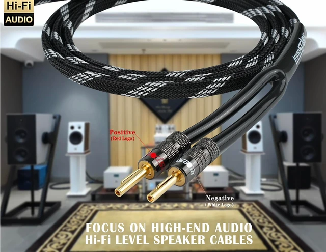 Alt view image 5 of 5 - InnoStars 14AWG Speaker Cable Wire with Gold-Plated Banana Tip Plugs (35 Feet) - 99.99% Oxygen-Free Copper (OFC), in-Wall CL2 Rated, Heavy Duty Braided - Black, 35ft