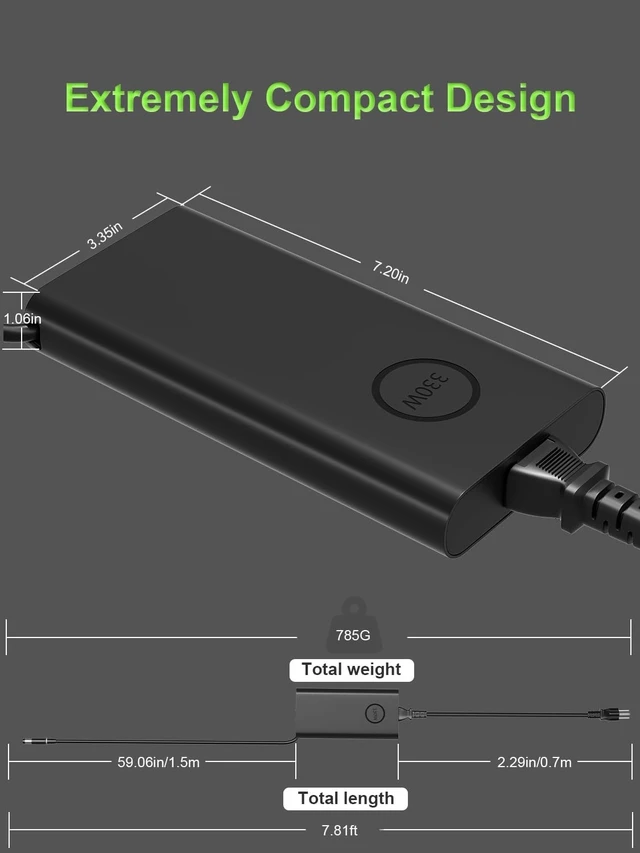 Alt view image 4 of 5 - New 330w 7.4mm Gan Slim Ac Adapter Fit for Dell Gaming Laptop
