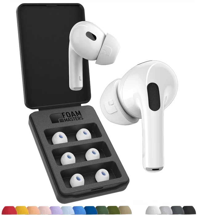 Main image of Foam Masters Ultra-Premium Memory Foam Ear Tips for AirPods Pro 1st & 2nd Gen ^^ 3 Pairs ^^ New Ver. ^^ Secure Fit ^^ Super Comfort ^^ Better Noise Cancel ^^ Replacement Buds (Small, White)