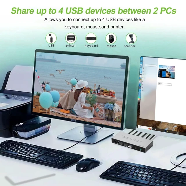 Alt view image 3 of 5 - Dual Monitor Displayport KVM Switch 2 Monitors 2 Computers 4K 60Hz HDMI+DP 4 USB3.0 KVM Switcher 2DP in HDMI+DisplayPort Output KVM Switcher for 2 PC Sharing Keyboard Mouse Mic and Audio Output (Gray)