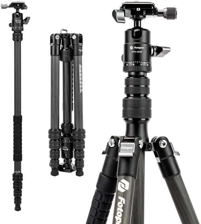 Main image of Fotopro 60" Carbon Fiber Camera Tripod for Travel, 62" Detachable Monopod