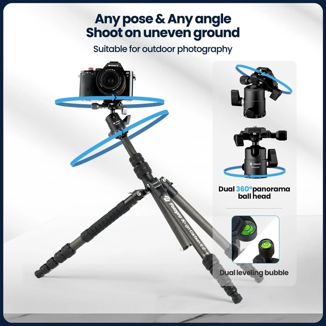 Alt view image 3 of 5 - Fotopro 60" Carbon Fiber Camera Tripod for Travel, 62" Detachable Monopod