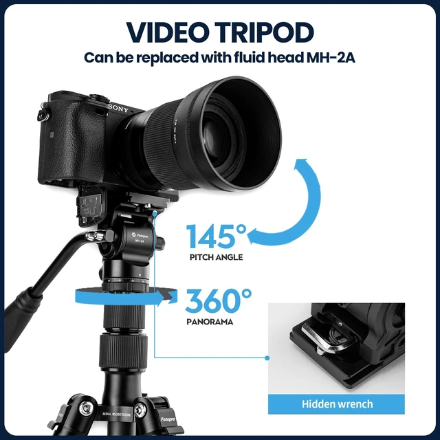 Alt view image 2 of 5 - Fotopro 60" Carbon Fiber Camera Tripod for Travel, 62" Detachable Monopod