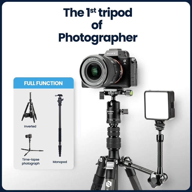 Alt view image 4 of 5 - Fotopro 60" Carbon Fiber Camera Tripod for Travel, 62" Detachable Monopod