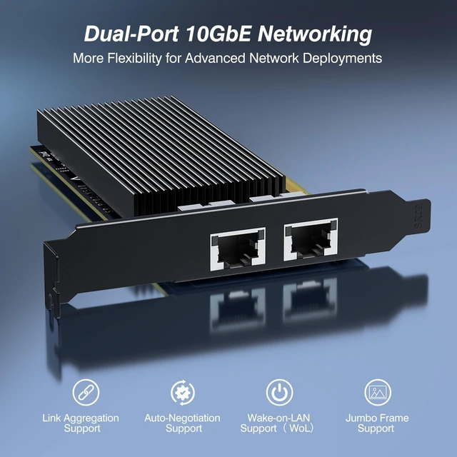 Alt view image 2 of 5 - 10Gb PCIe Network Card with Intel X540-T2 Controller, Dual Port 10GBase-T