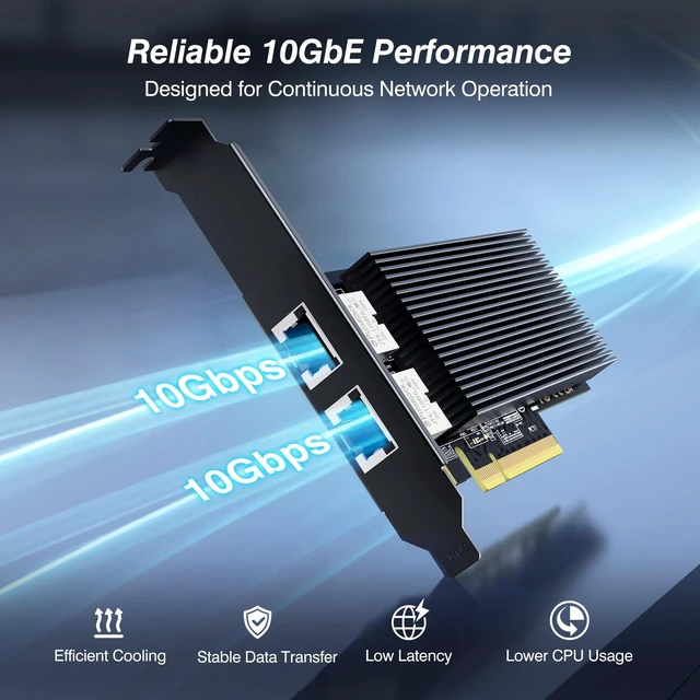 Alt view image 3 of 5 - 10Gb PCIe Network Card with Intel X540-T2 Controller, Dual Port 10GBase-T