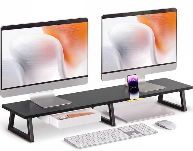 Main image of TEAMIX 42 inch Dual Monitor Stand with Storage Drawer & Phone Holder, Black