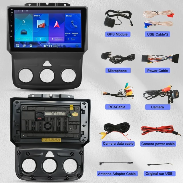 Alt view image 4 of 5 - 9'' Car Stereo for Dodge RAM 1500 2500 3500 2013-2018 with Wireless CarPlay and Touch Screen Radio Replacement,2+64G ROM(Only fit Manual AC)
