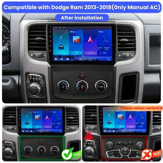 Alt view image 2 of 5 - 9'' Car Stereo for Dodge RAM 1500 2500 3500 2013-2018 with Wireless CarPlay and Touch Screen Radio Replacement,2+64G ROM(Only fit Manual AC)