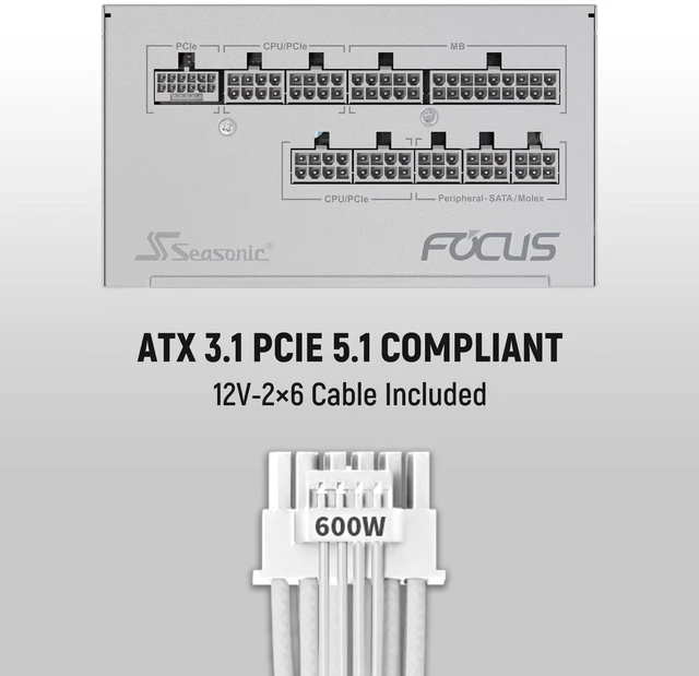 Alt view image 2 of 5 - Seasonic Focus GX-750 750W Power Supply ATX 3.1 & PCIe 5.1 Ready White