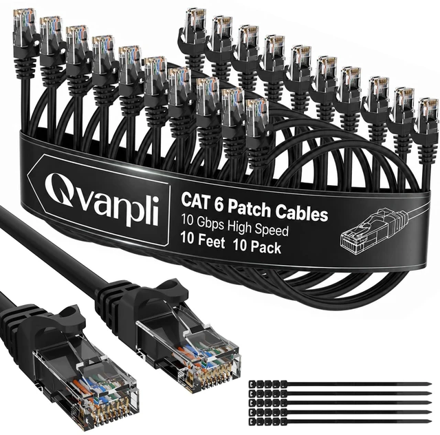 Main image of 10Gbps Cat 6 Ethernet Cable (10 FT, 10 Pack), Pure Copper Cat6 Patch Cables