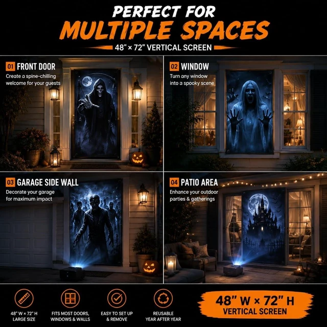Alt view image 5 of 5 - 80" Halloween Ghost Projection Screen, Sheer Window Decor, Haunted House