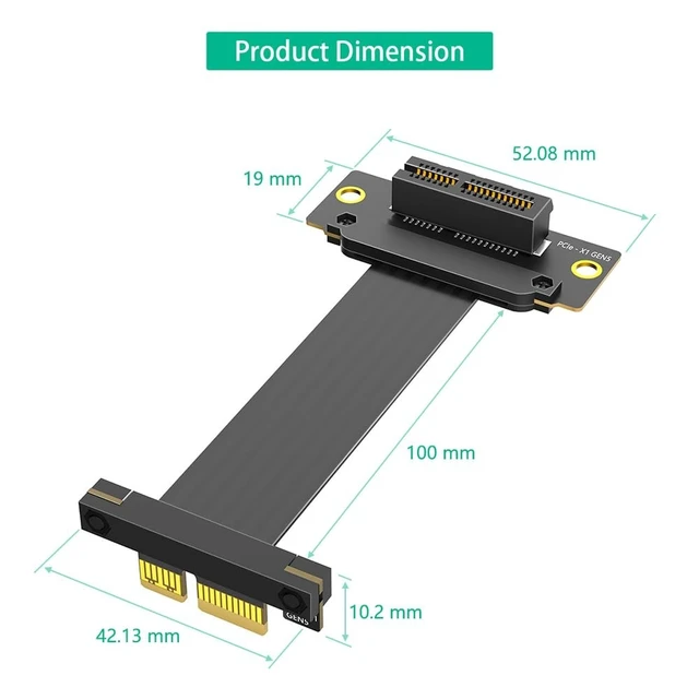 Alt view image 4 of 5 - Mustpoint PCI-e PCI Express 5.0 1X Extension Cable (Dual Vertical 90 Degree Direction)