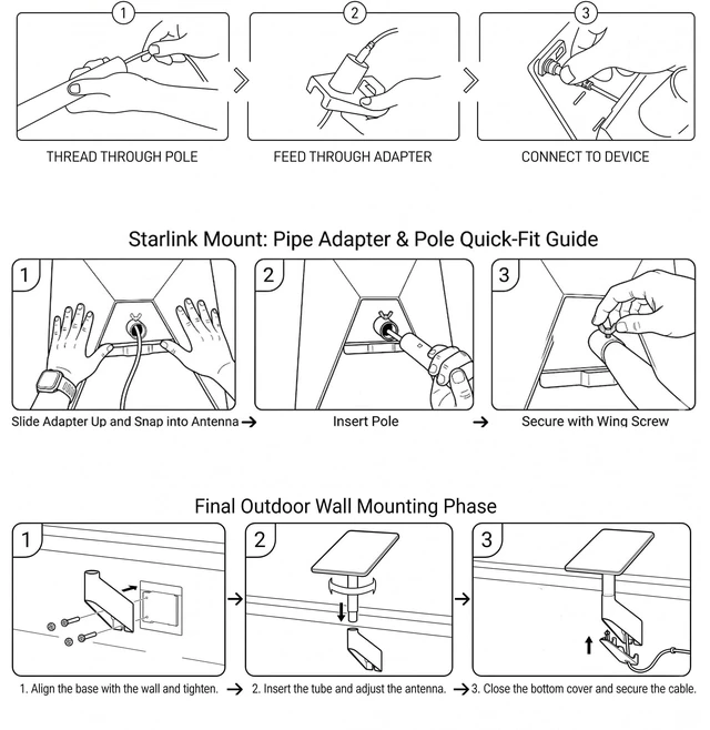 Alt view image 5 of 5 - Starlink Mini Wall Mount, 360 Adjustable Metal Bracket Eave Roof Mount Kit