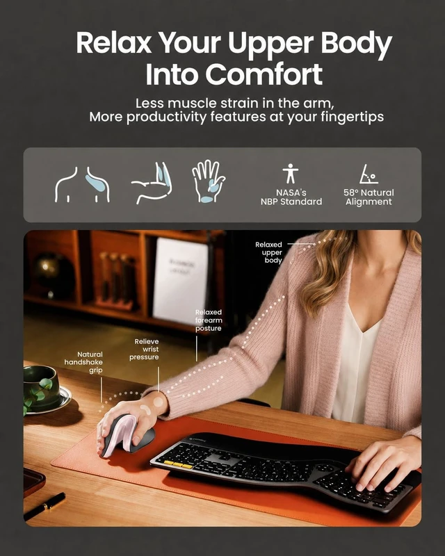Alt view image 5 of 5 - ProtoArc EM11 NL Wireless Ergonomic Mouse, Rechargeable, Black Pink