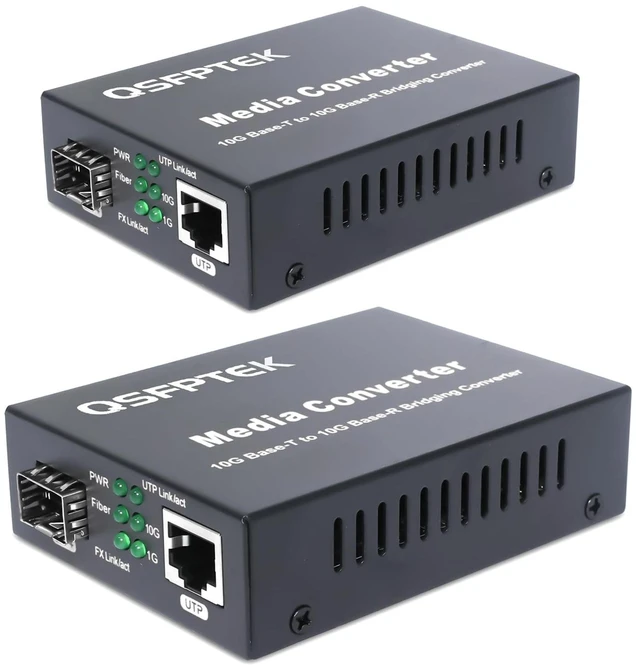 Main image of 2 Pack 10G Fiber Ethernet Media Converter, 10GbE SFP+ Copper UTP Ethernet Media Converter, 1x100M/1G/2.5G/5G/10GBase-T RT45 to 1x 10GBase-X SFP+ Slot 10Gigabit