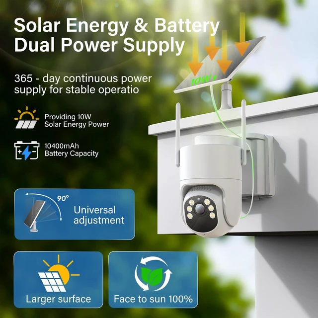 Alt view image 5 of 5 - Voxblend 4G LTE Cellular Solar Security Camera Wireless Outdoor, No Wi-Fi Solar Powered Camera, 360 Live View, 2K Color Night Vision, PIR Motion Sensor, Two-Way Talk, Built-in SIM Card
