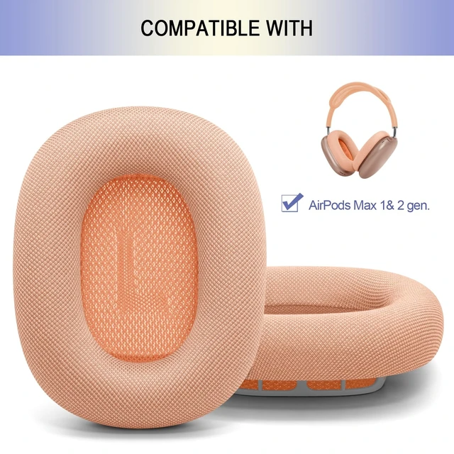 Alt view image 2 of 5 - Ear Cushions for Apple AirPods Max, Upgraded Mesh Ear Pads Replacement for Air Pods 1 & 2 Over-Ear Headphones with Original Silicone Design (Orange)