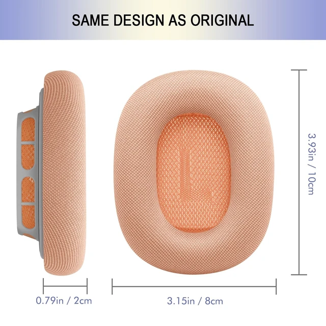 Alt view image 3 of 5 - Ear Cushions for Apple AirPods Max, Upgraded Mesh Ear Pads Replacement for Air Pods 1 & 2 Over-Ear Headphones with Original Silicone Design (Orange)