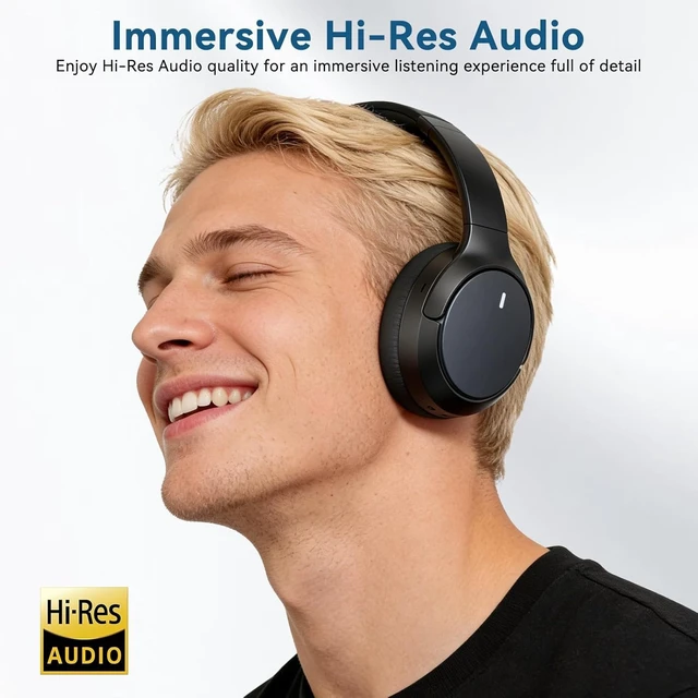 Alt view image 5 of 5 - Hybrid ANC Wireless Over-Ear Headphones, 100H Playtime, Hi-Res Audio, Bluetooth 6.0, Multi-Mode Noise Cancellation, Comfort Fit, iOS & Android Compatible, Foldable Design, Travel-Friendly (Blac