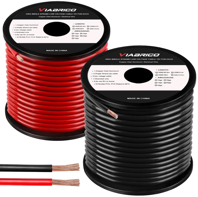 Main image of VIABRICO 8 Gauge Wire, for Automotive Power/Ground, Battery Cable, Car Audio, RV, Amp, CCA, Automotive Wire, Amp Kit, Battery Cables, Wiring Kit, (50 feet Each- Black/Red)