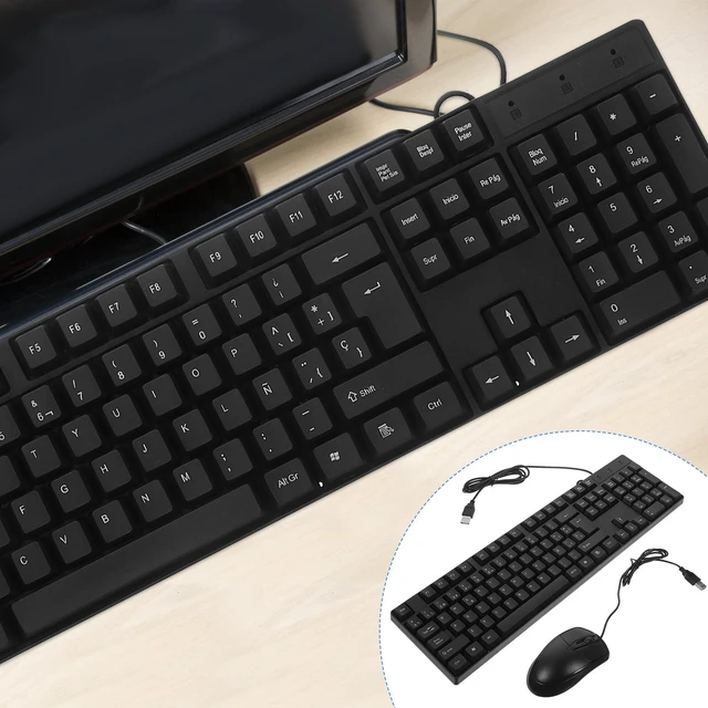 Alt view image 2 of 5 - BESPORTBLE Wired USB Keyboard and Mouse with Spanish Letters Full Layout with Pad Quiet Typing Computer Accessory for Laptop and Desktop Plug and Play USB Powered Combo