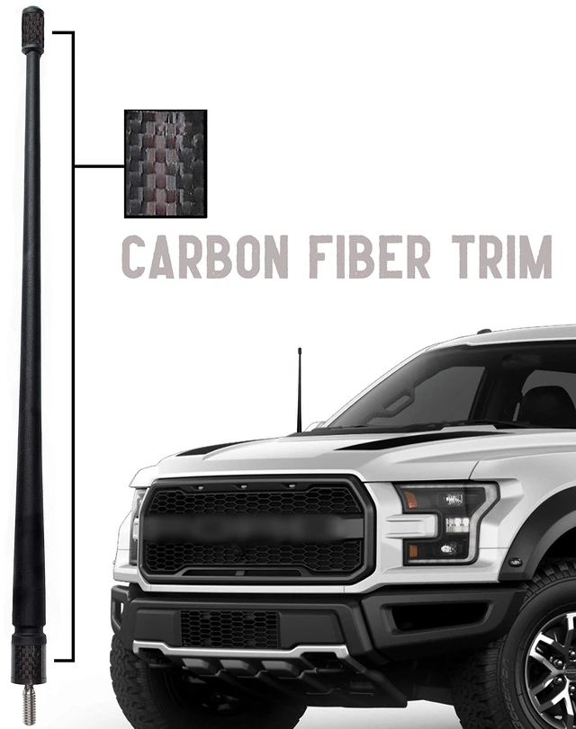 Main image of Votex - 13 3/4 Inch Rubber Antenna fits Ford F-150 ^^ F-250 ^^ F-350 ^^ F-450 ^^ F-550 ^^ Bronco Accessories - USA Stainless Steel Threading - Black Carbon Fiber Trim - Tuned Internal Copper Coil