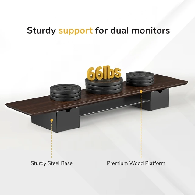 Alt view image 5 of 5 - Mount-It! Extra Wide 39" Dual Monitor Stand Riser with 2 Drawers, Holds 66 lbs, Real Wood Platform, Built-In Device Slot, Removable Shelf, Home Office Desk Organizer