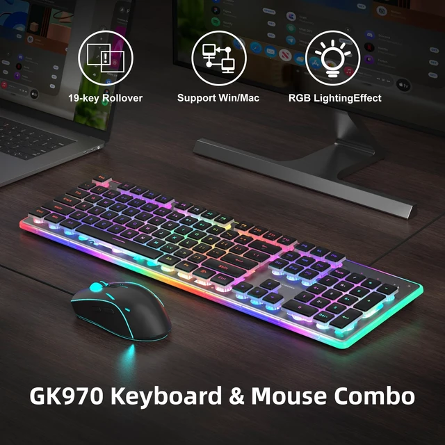 Alt view image 2 of 5 - Camiysn Gaming Creamy Keyboard and Mouse, Black 104 Keys RGB and 6 Speed RGB Mouse Combo, Pudding Keycaps Silent Computer Keyboard for Computer/PC/Laptop/Mac/Windows/Office